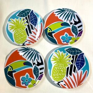 4 Tucan‎ Pineapple Tropical Melamine Plates 6.5”